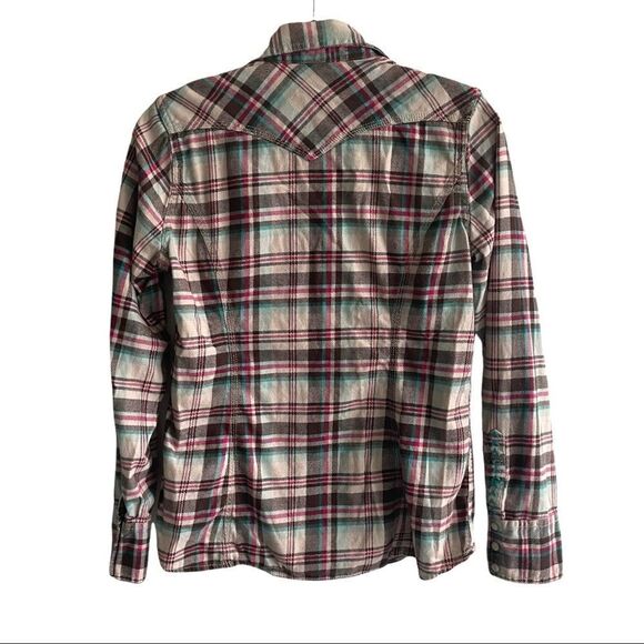 Lucky BRAND Western Cotton Flannel Plaid Button Front Long Sleeve Shirt Blouse S - Picture 2 of 7